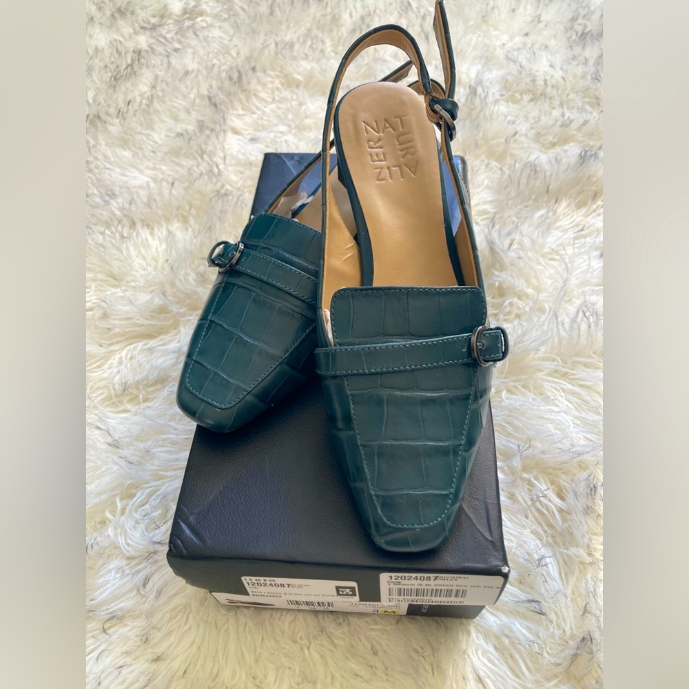 Naturalizer Finlay Leather Slingback Flats | Kingfisher Green | Women’s Size 4